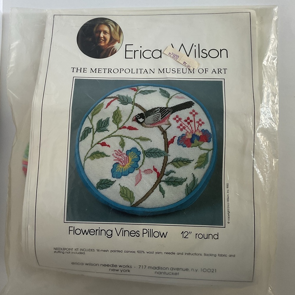 Erica Wilson Flowering Vines Pillow Kit needlepoint 1985 Metropolitan Museum Art